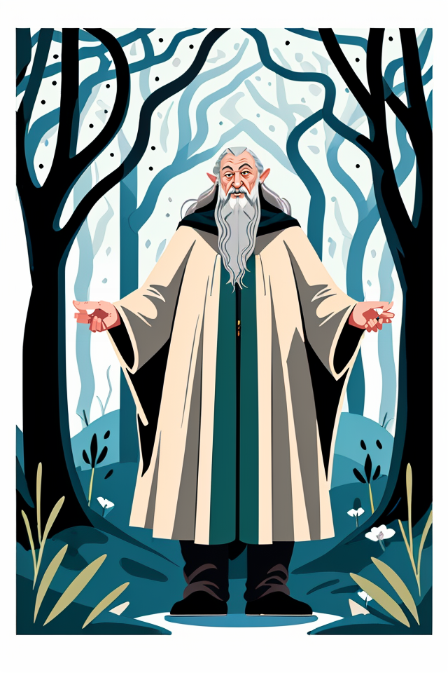 00914-4264065853-(Fllustration_1.2),flat,_caricature full length portrait Gandalf in an enchanted forest,__lora_Fllustration_v1.0_1_,.png